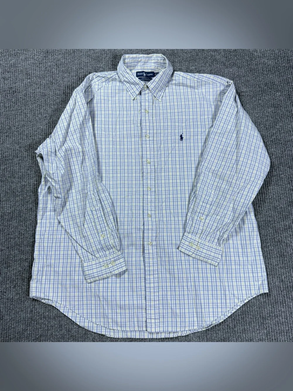 Ralph Lauren Shirt Yarmouth Mens 17.5 34/35 Cotton Pinpoint Oxford Tattersall